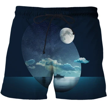 Модные мужские пляжные брюки с рисунком ночного неба в европейском и американском стиле, персонализированный приморский 3D купальник, мужская удобная форма для фитнеса