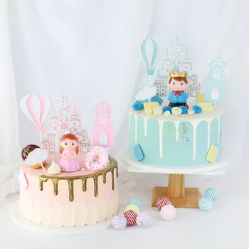 1 комплект для выпечки торта, украшения на день рождения, принцесса, замок принца, воздушный шар, облака, карта, флаг, сменные инструменты для украшения торта