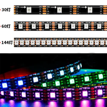1 м/5 м Высокой плотности APA107 APA102 Обновленная Версия RGB Strip Light HD107S Светодиодная лента Быстрая ШИМ 30/60/144 Пикселей Черно-Белая печатная плата DC5V