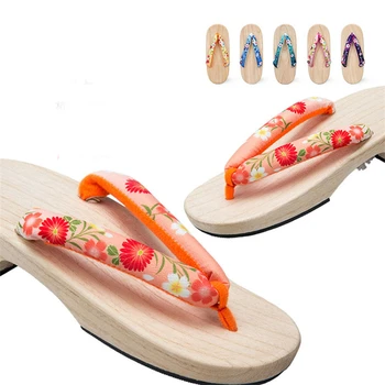 1 пара Японских женских повседневных деревянных сандалий, обувь для косплея, Летние Повседневные пляжные тапочки на среднем каблуке, Кимоно-Юкате, Аксессуары в подарок