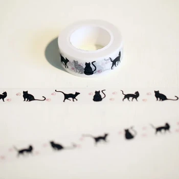 1 шт. /упак. Новые 15 мм * 10 м с рисунком Черного кота, японские бумажные ленты Васи, Клейкая лента, Декоративный клей, стационарный