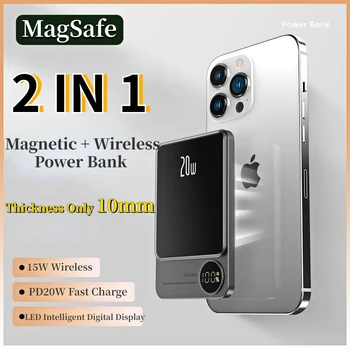 10000 мАч Macsafe Powerbank 2 В 1 Магнитное + Беспроводное Зарядное Устройство Для iphone 14/14pro 14ProMax Внешний Вспомогательный Аккумулятор 2023