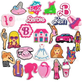 10шт Розовая обувь принцессы Барби с отверстиями в замке, Цветочная пряжка для обуви, мягкая резина из ПВХ для мобильного телефона, декор для корпуса, Пряжка, игрушка 