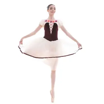 18442 Оптовая продажа, Балетная пачка для девочек с коротким рукавом и 4 слоями мягкой тюлевой юбки-пачки, костюм Балерины