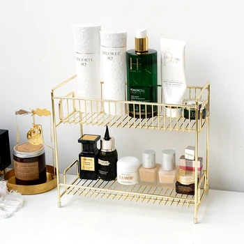 2-Слойный Металлический стеллаж для хранения косметики, органайзер для макияжа в ванной, Кухонные приправы, Железные полки для хранения, коробка для органайзера для макияжа