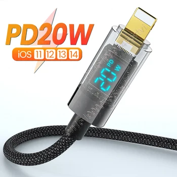 20 Вт PD USB C Кабель Для Быстрой Зарядки iPhone 14 13 12 Pro Max XR Прозрачный Цифровой Дисплей Кабель Для Передачи Данных Мобильного Телефона