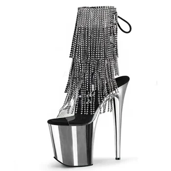 20 см сандалии женщин насосы свадебные туфли с открытым носком пряжка лодыжки ремень туфли на платформе каблуки 