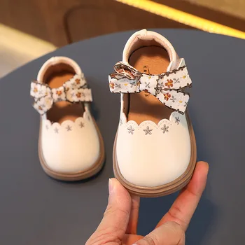 2023 Детская Модная Повседневная Обувь С круглым носком, Цветочным принтом И Бантом, Простая Нескользящая Детская Обувь На платформе С Вышивкой В Корейском Стиле, Милая