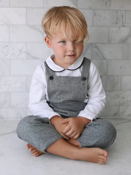 2023 Детская осенняя одежда Clibeso Для мальчиков и младенцев, стильная белая рубашка в британском стиле + штаны на подтяжках с принтом, детская верхняя одежда