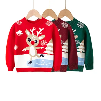 2023 Детский Рождественский свитер Осень-зима, Мультяшный Трикотаж, Пуловер, Джемпер, Теплая одежда с напуском, Мягкие шерстяные свитера с принтом для девочек