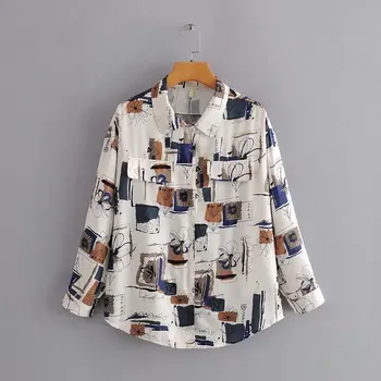 2023 Летняя рубашка для женщин с отложным воротником и цветочной вышивкой, нишевая абстрактная свободная рубашка yinghua