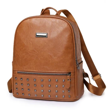 2023 Новый Модный Кожаный Женский рюкзак высокого качества, женская Студенческая сумка с заклепками для девочек, брендовая повседневная школьная Компьютерная упаковка