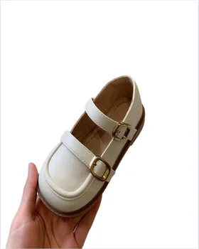 2023 Осенняя новая детская кожаная обувь в стиле ретро, тонкие туфли принцессы для девочек, детские туфли-бобы, повседневная обувь с мелким носком, 21-37