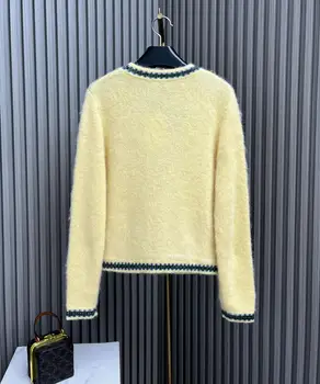 2023 осень/зима Новый высокого класса мягкий стиль Гусь желтый V-образным вырезом вязаный однорядные металлические кнопки кардиган свитер для женщин