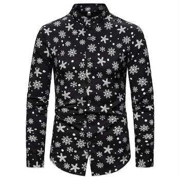 2023 Рождественская тема Снежинка 3D печать Мужская рубашка на пуговицах Мужской топ для праздничной вечеринки с длинным рукавом Новогодняя рубашка для пары 6XL