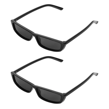 2X Винтажных прямоугольных солнцезащитных очков, женские солнцезащитные очки в маленькой оправе, ретро-очки S17072, Черная оправа, Черный