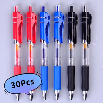 30 шт. / лот Выдвижные Гелевые ручки большой емкости 0,5 мм Черный Синий Красный Сменная ручка для подписи Карбоновая ручка для школьного офиса Нейтральная ручка