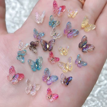 30шт 3D-украшений для ногтей Aurora Butterfly, цветной красивой смолы с плоским дном, Аксессуаров для маникюра DIY