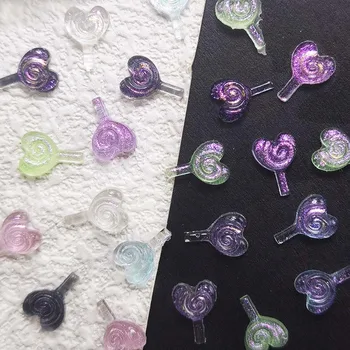 30шт Подвески для дизайна ногтей в виде леденца на палочке из 3D смолы, Блестящие Прозрачные Украшения для ногтей Love Candy, Мультяшные Аксессуары для маникюра DIY