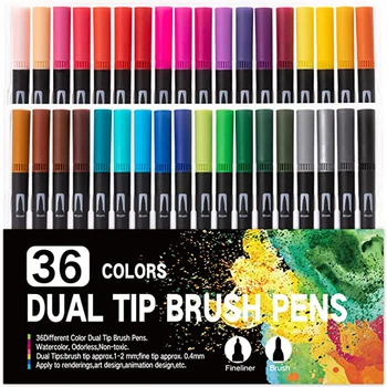 36 Цветов, маркеры для рисования с двойным наконечником, цветные маркеры Fine & Brush Tip Pen для взрослых, книжка-раскраска для заметок, поставщик искусства