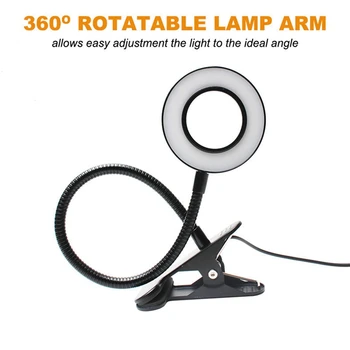 360 ° Гибкая настольная лампа для чтения, обеспечивающая защиту глаз, USB-зажимная лампа для кровати, рабочий стол, верстак -A