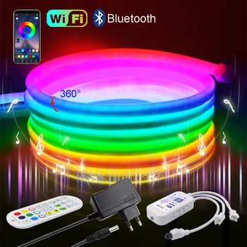 360 Круглая светодиодная неоновая лента 24 В Полноцветная светодиодная лента WS2811 RGB Водонепроницаемая светодиодная лента Smart Tuya WiFi для украшения спальни
