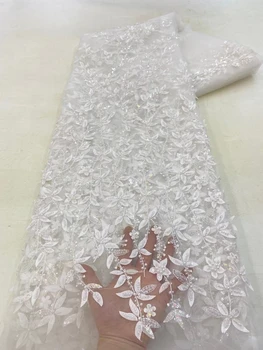 3D Кружевная Ткань Для Свадебного Платья Party Women 5 Ярдов Хрустальных Бусин Высокого Качества Из Бисера Французская Сетка Роскошный Африканский Тюль С Блестками