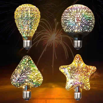 3D лампа для фейерверков, стерео Edison E27 LED, яркая индивидуальность, Креативное оформление, ретро кофейня, красочные фейерверки, Полная звезда