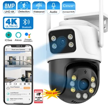 4K 8MP POE PTZ Wifi IP-Камера с Двойным Объективом и Двойным Экраном Ai Human Detect Auto Tracking Беспроводная Камера Наружного Наблюдения iCSe