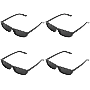 4X Винтажные Прямоугольные Солнцезащитные очки Женские Солнцезащитные очки в маленькой оправе Ретро Очки S17072 Черная Оправа Черный