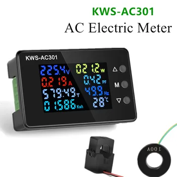 8 в 1 KWS-AC301 Ваттметр Измеритель мощности Переменного тока 50-300 В Напряжение 50-60 Гц Анализаторы Мощности 0-20/100A Счетчик электроэнергии
