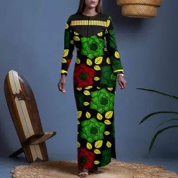 Afripride Africa Ankara Женские вечерние платья с разрезом до пола с длинным рукавом, женские платья в обтяжку A2325027