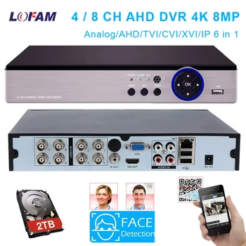 AHD 4K 8MP DVR NVR Гибридный 8-Канальный 4-Канальный Видеорегистратор Видеонаблюдения 6 В 1 Для Аналоговой AHD TVI CVI IP-Камеры Системы Видеонаблюдения