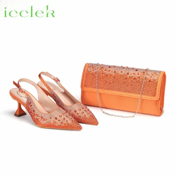Burn Orange 2023, Роскошная женская обувь и сумочка итальянского дизайна, украшенная бриллиантами, Большая вместительная сумка для рук