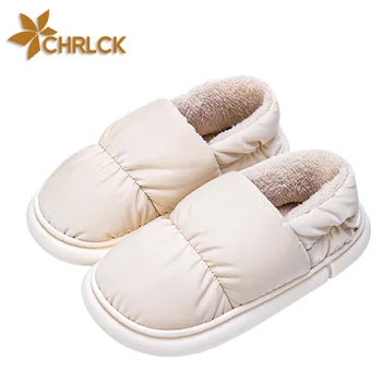 CHRLCK/ Мужские водонепроницаемые хлопчатобумажные тапочки 4,0 см, женские зимние домашние тапочки на теплом пуху, плюшевые домашние туфли на каблуке в обертке