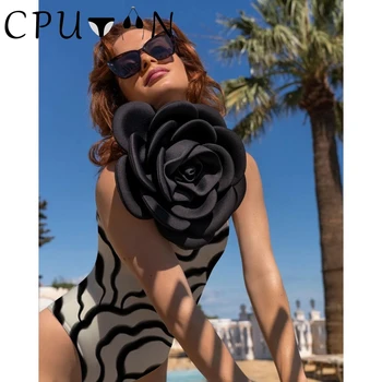 CPUTAN Сексуальный купальник с 3D цветочным леопардом на одно плечо, женские купальники 2023, Цельный роскошный Монокини, Бразильский купальник, пляжный костюм