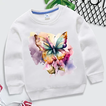 Dream Butterfly Graphic Trend, белые толстовки для мальчиков, милые животные, Y2k Sudadera, акварельная бабочка, детская одежда, толстовка для девочек
