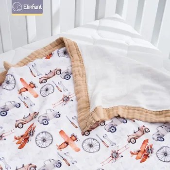 Elinfant 4 слоя бамбукового хлопчатобумажного муслинового пеленального одеяла с цифровой печатью 120*110 см, банное полотенце для новорожденных, обертывание, приемное одеяло