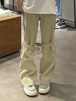 HOUZHOU Корейские полосатые брюки для женщин Harajuku Повседневная уличная одежда Брюки цвета хаки Женские на шнуровке Японский хип-хоп High Street