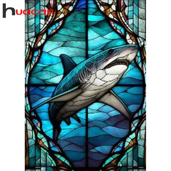 Huacan Новая 5D алмазная картина С круглыми стразами, набор мозаики с изображением Акулы, домашнее украшение с животными 30x40 см