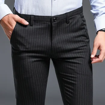 ICPANS Летние брюки в полоску, Офисные, облегающие, стрейчевые мужские деловые брюки, Черный, серый, 2024
