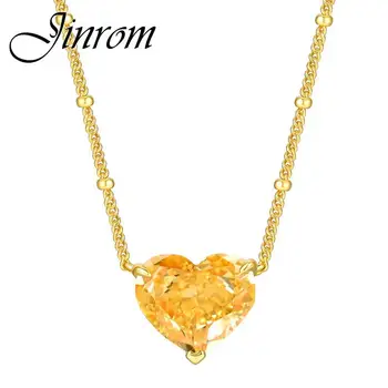 Jinrom S925 Стерлинговое серебро, позолоченное ожерелье, простая геометрическая подвеска с желтым высокоуглеродистым бриллиантом в форме сердца