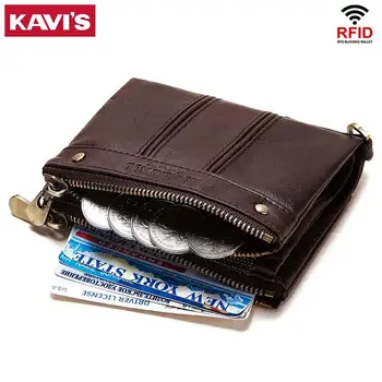 KAVIS 2021 RFID Мужской Кошелек Из Натуральной Кожи Mini Short Man Coins Pocket Наивысшего Качества Для Мужских Денег Portomonee Walet Perse для