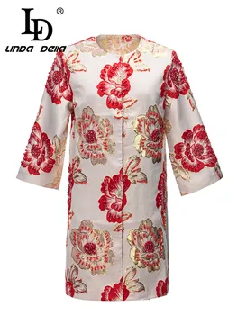 LD LINDA DELLA 2023 Летнее Модное дизайнерское пляжное платье, женское мини-платье с круглым вырезом и экстравагантным принтом в виде бусин для ногтей
