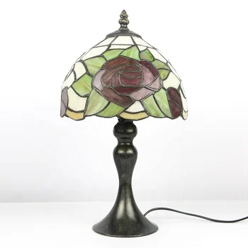 LongHuiJing Tiffany Light Абажур из витражного стекла лампа с розовой розой 8-дюймовые настольные лампы в стиле Тиффани, стол с 1 лампочкой, антикварная основа из смолы