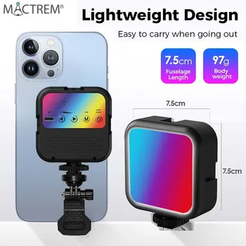 MACTREM Полноцветный RGB светодиодный видеосвет 3000K-7000K 800LM Мини-карманный Заполняющий свет, Перезаряжаемый Портативный Ручной светильник для фотосъемки