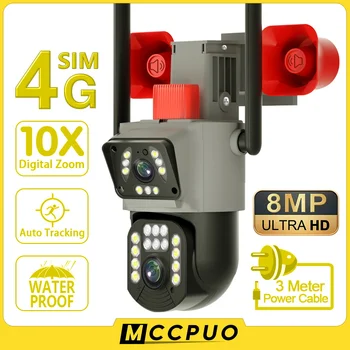 Mccpuo 4K 8MP 4G PTZ-камера с двумя объективами, наружный Wi-Fi, два экрана, автоматическое отслеживание человека с искусственным интеллектом, IP-камера видеонаблюдения