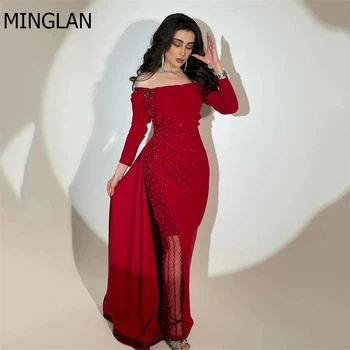 MINGLAN Red Модное Длинное вечернее платье Русалки без бретелек с длинным рукавом длиной до пола со шлейфом Элегантное вечернее платье для выпускного вечера Новинка 2023 года