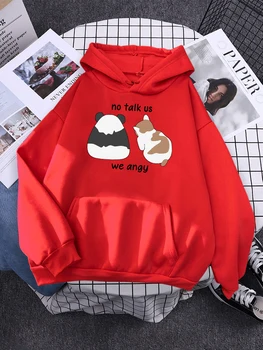 No Talk Us We Angy Толстовка с капюшоном с рисунком милой панды и кошки, Креативный карман, уличная повседневная одежда в стиле хип-хоп, модная свободная толстовка
