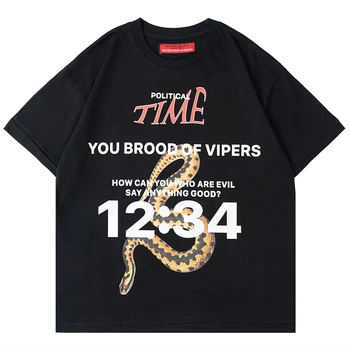 Rebel drift Fashion, винтажная уличная одежда, RRR123, свободная футболка со змеиным принтом, большого размера, в стиле ХИП-хоп, оверсайз, футболки, топы, мужские